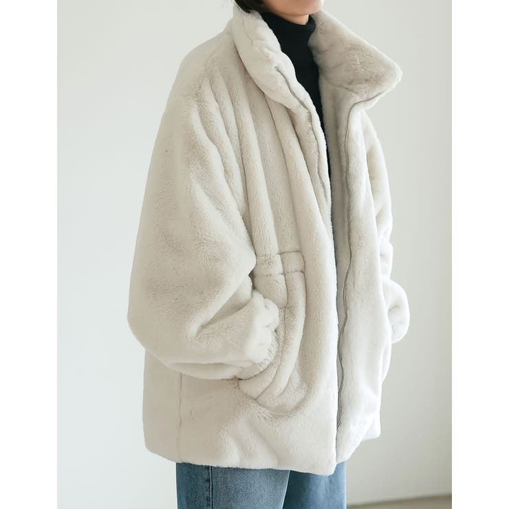 ハイネックドロスト付きフェイクファージャケット[品番：GS000022547