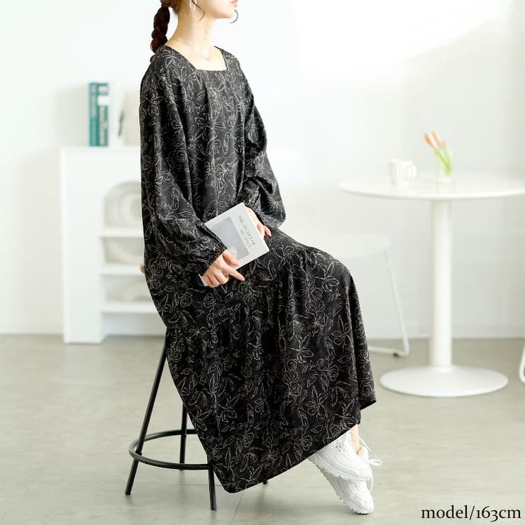 大きいサイズレディース ワンピース 前後2way花柄ティアードワンピース