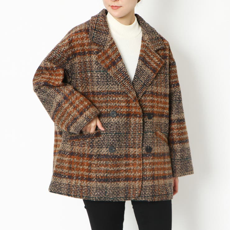CARAMEL チェック柄ウールコート 2Y CARAMEL チェック柄ウールコート