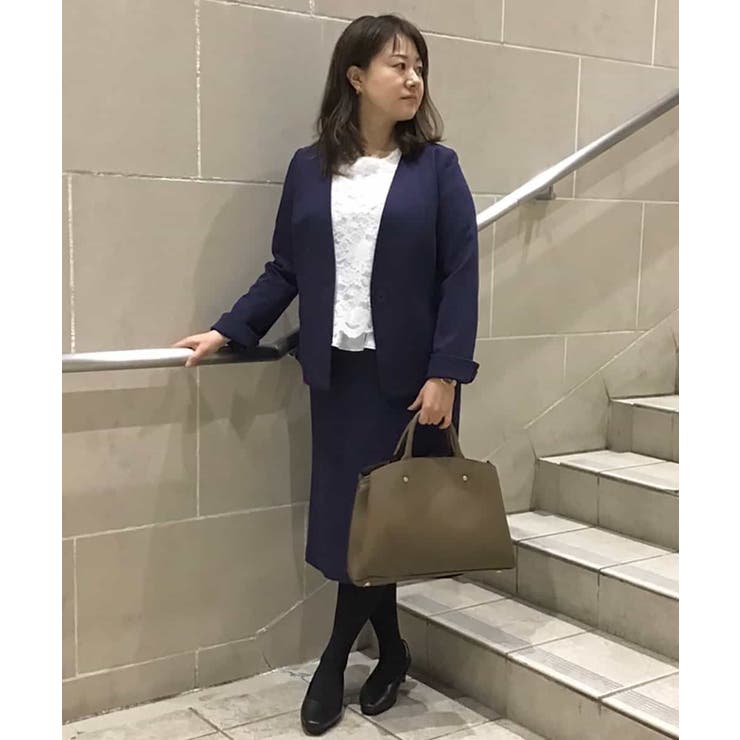 大きいサイズ/スカートスーツ】ノーカラージャケット[品番