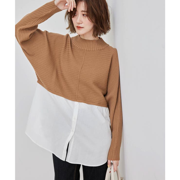 春まで着られる】シャツドッキングショート丈ニットプルオーバー[品番