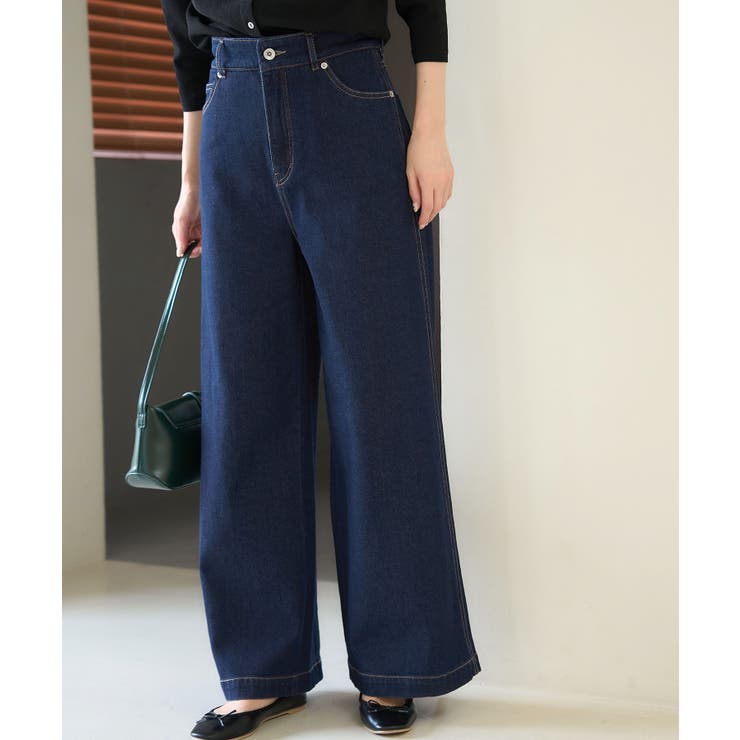 ウエスト革命デニム】ウエストシェイプデニムワイドパンツ[品番