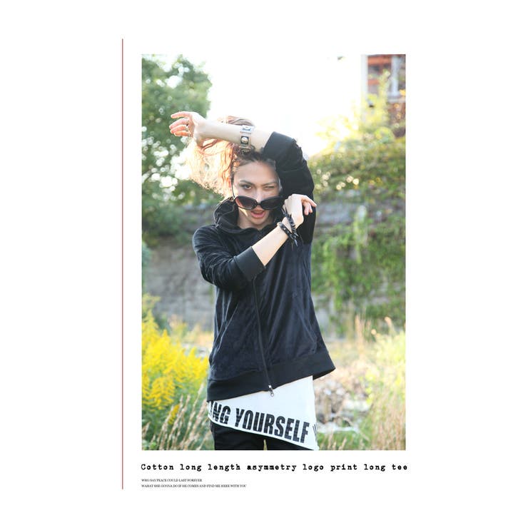 ◇SEANA(シーナ) コットンロングレングスアシメロゴプリントロンT