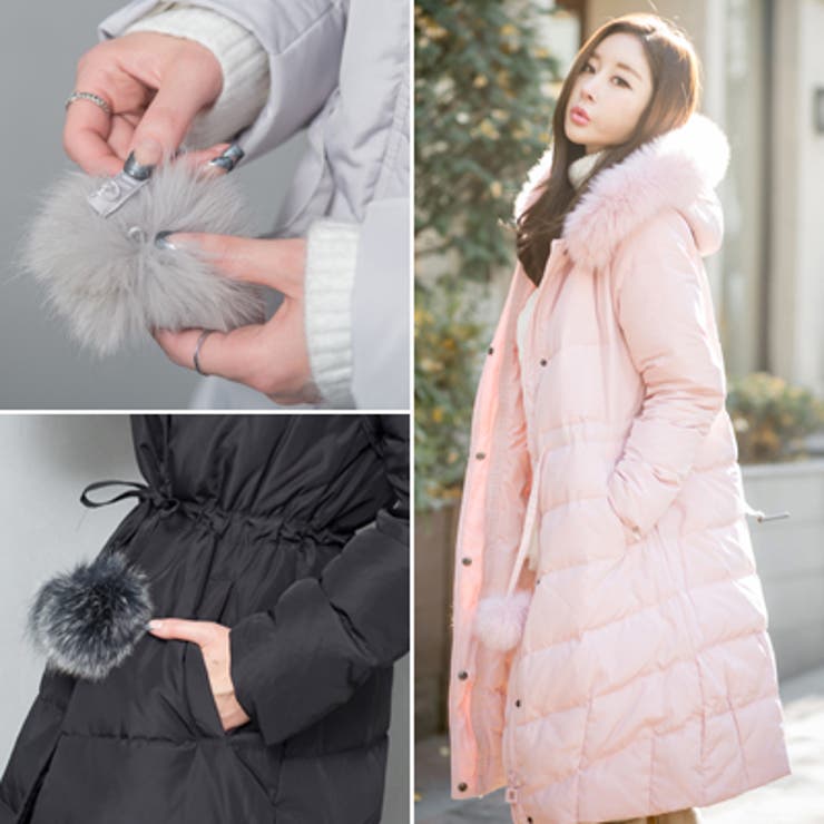 jk17767】ファーのポンポンがポイント♪リアルラクーンファー中綿