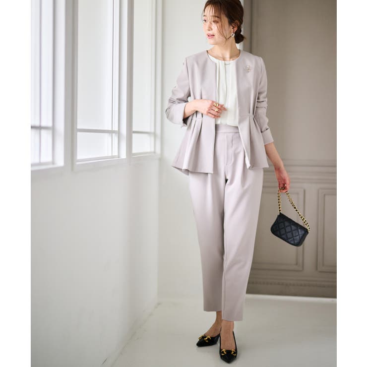 2点セット＞ノーカラーペプラムパンツスーツ[品番：RANW0000151