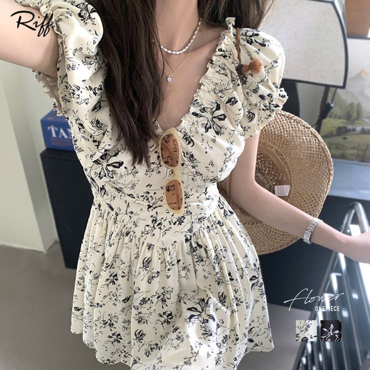 花柄ミニワンピース ミニ丈 ショート丈[品番：NETW0002253]｜Riff