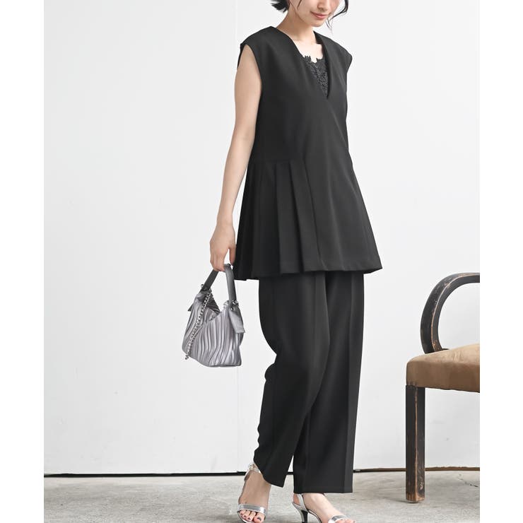 Vネックプリーツベスト×パンツセットアップ[品番：RPSW0003432]｜rps