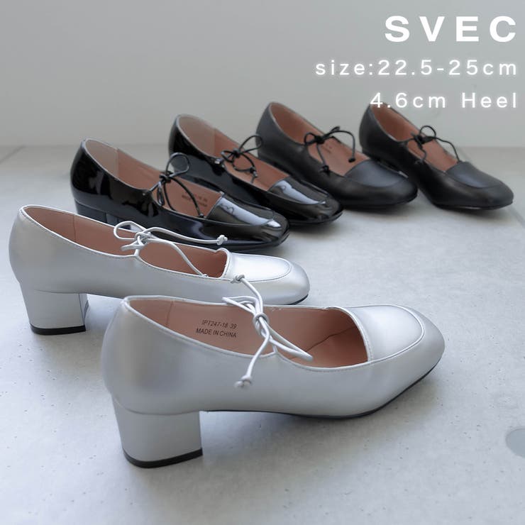 ブロックヒール スクエアトゥ メリージェーン / ストラップリボン