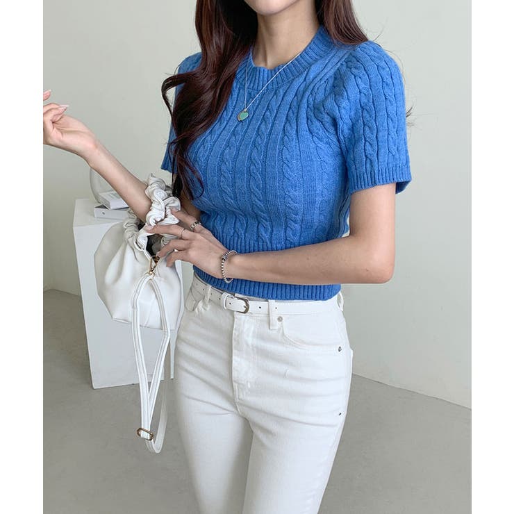 半袖ケーブルニットブルオーバーレディース 春ニット ニットセーター