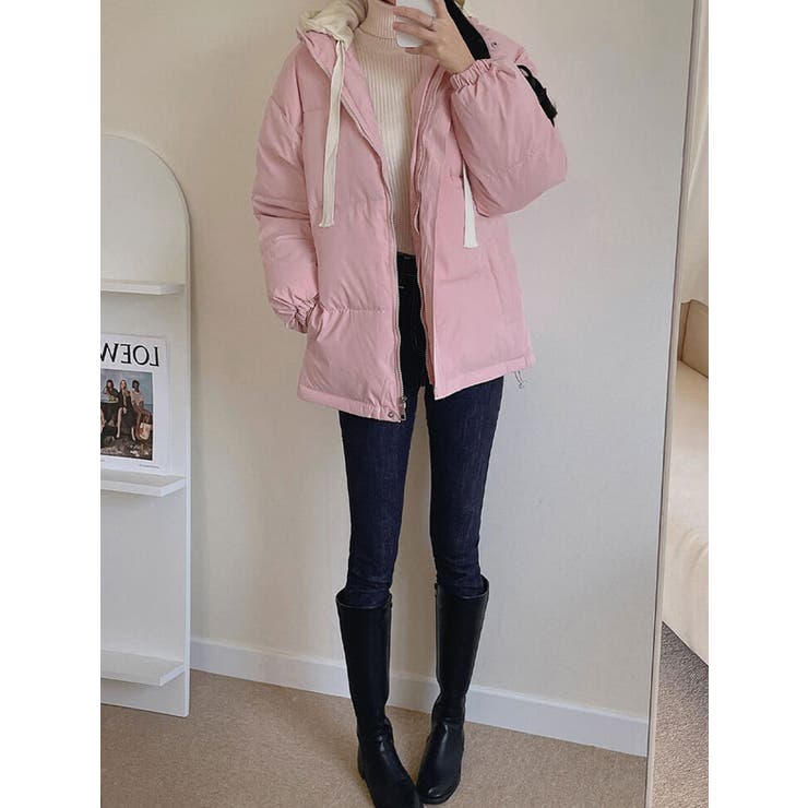 配色フード付き中綿ジャケット レディース アウター[品番：KH000013188