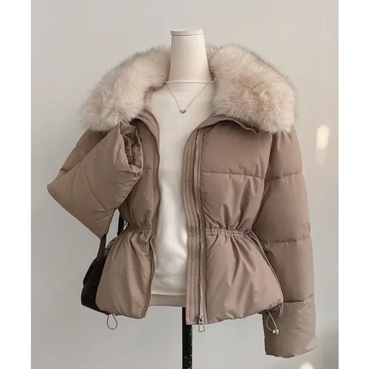 ファー付き ウエストシェイプ 中綿ダウンジャケット[品番：KH000015929