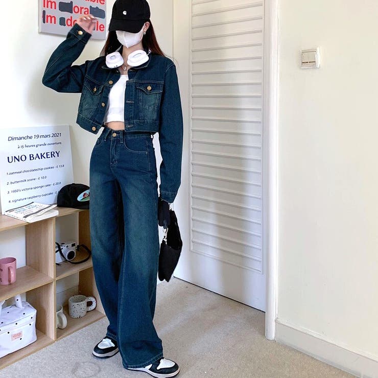 セットアップ】ショートデニムジャケット×デニムパンツ 2点SET 春[品番