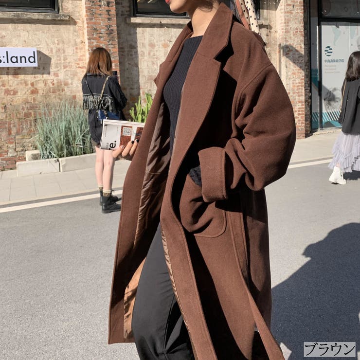 ベルト付きゆったりチェスターコート ロング マキシ[品番：SHNW0002370