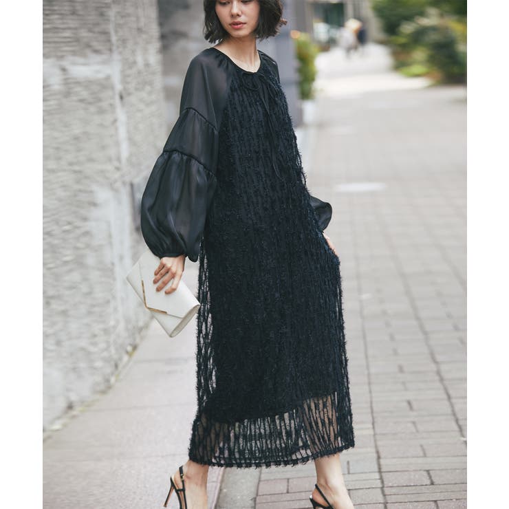 フラワーモチーフバルーン袖ワンピース [品番：JITW0000060]｜SMILE