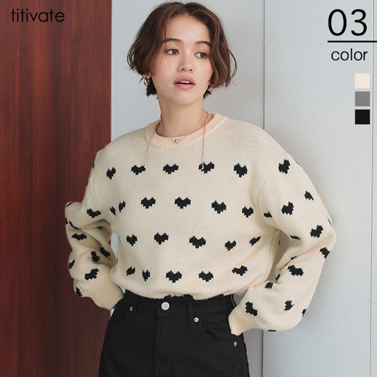 ハート柄ニットプルオーバー[品番：TV000016863]｜titivate（ティティ