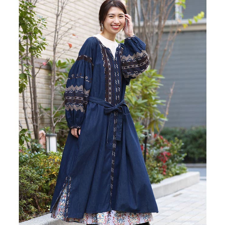 アムスゴ刺繍デニムガウンワンピース大きいサイズ kwica708 チチカカ