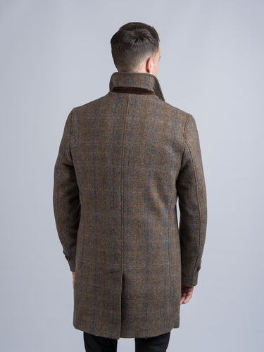 Brown hopsack 3/4 tweed coat