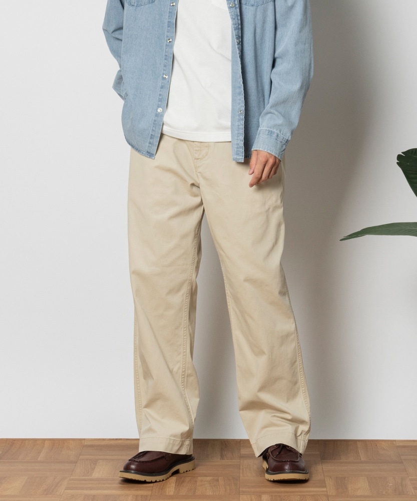 ワイドストレートチノパンツ【自宅で試着、返品送料無料】(S キナリ