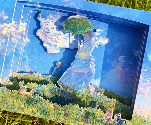 台湾 【立体名画カード】モネ 日傘の女 / 夏のそよ風の散歩 - 美しい