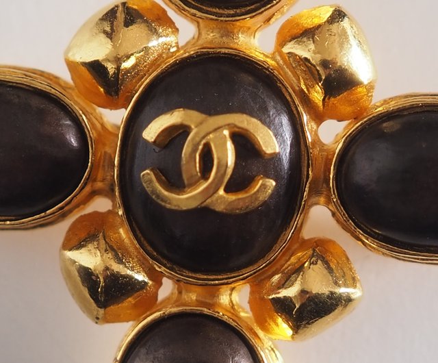 CHANEL シャネル COCO カラーストーン ブローチ ゴールド ブラウン