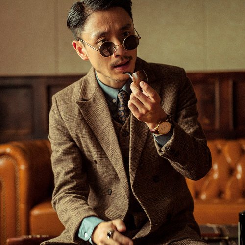 台湾 英国レトロなチェック柄ダブルブレストスーツジャケット メンズ