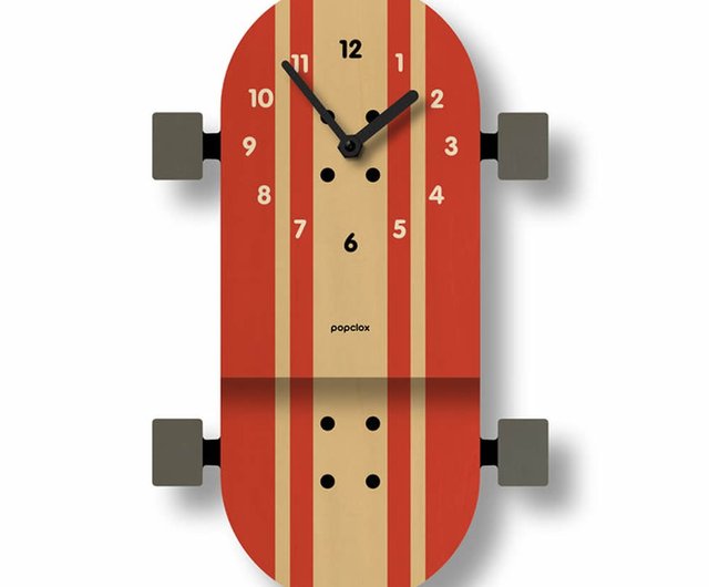 送料無料】台湾 American Popclox スケートボード 3D 振り子時計