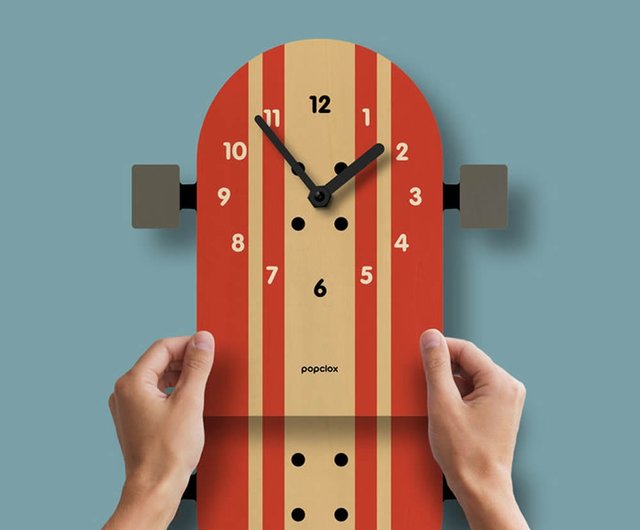 送料無料】台湾 American Popclox スケートボード 3D 振り子時計