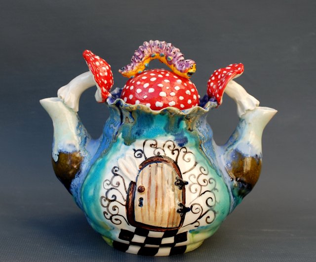 ロシア 2つの注ぎ口アートティーポットアリスワンダーランドダブル