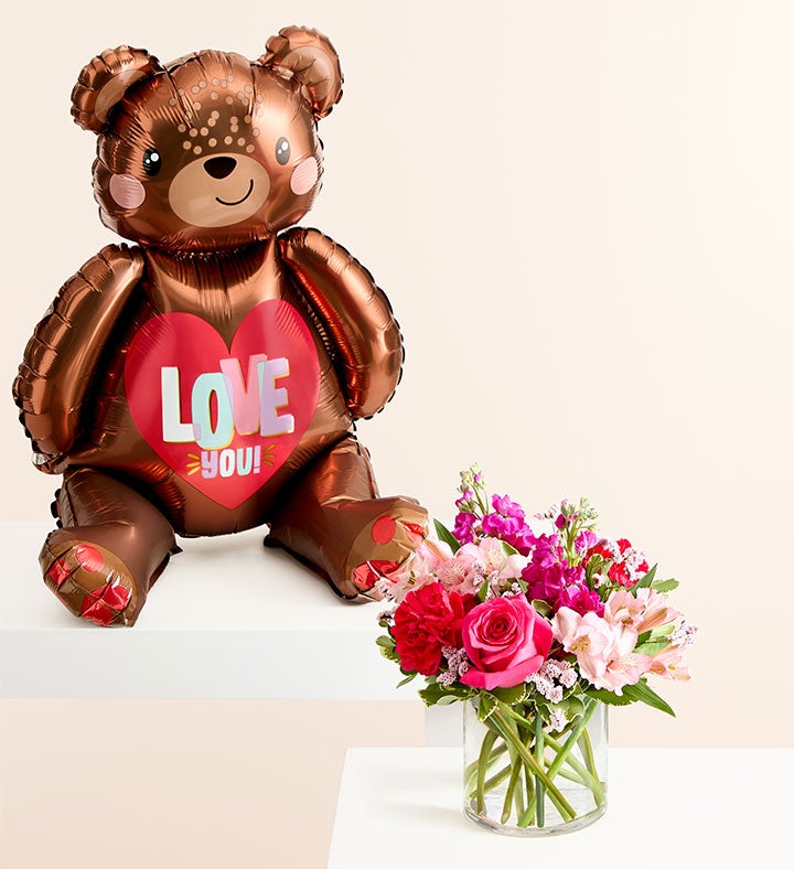 Floral Fantasy™ Bouquet with Love Bear Balloon from 1-800-Flowers