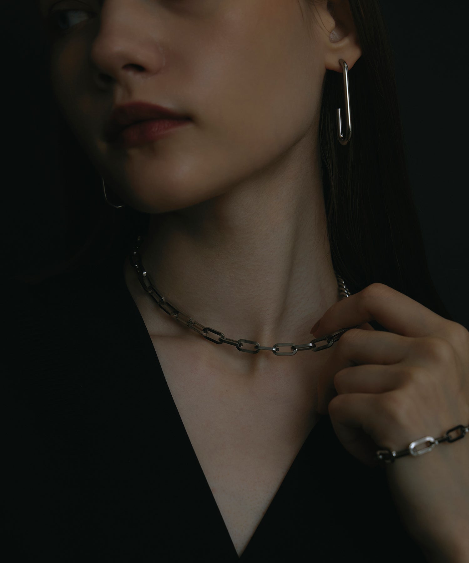 シルバー]アシンメトリーチェーンネックレス