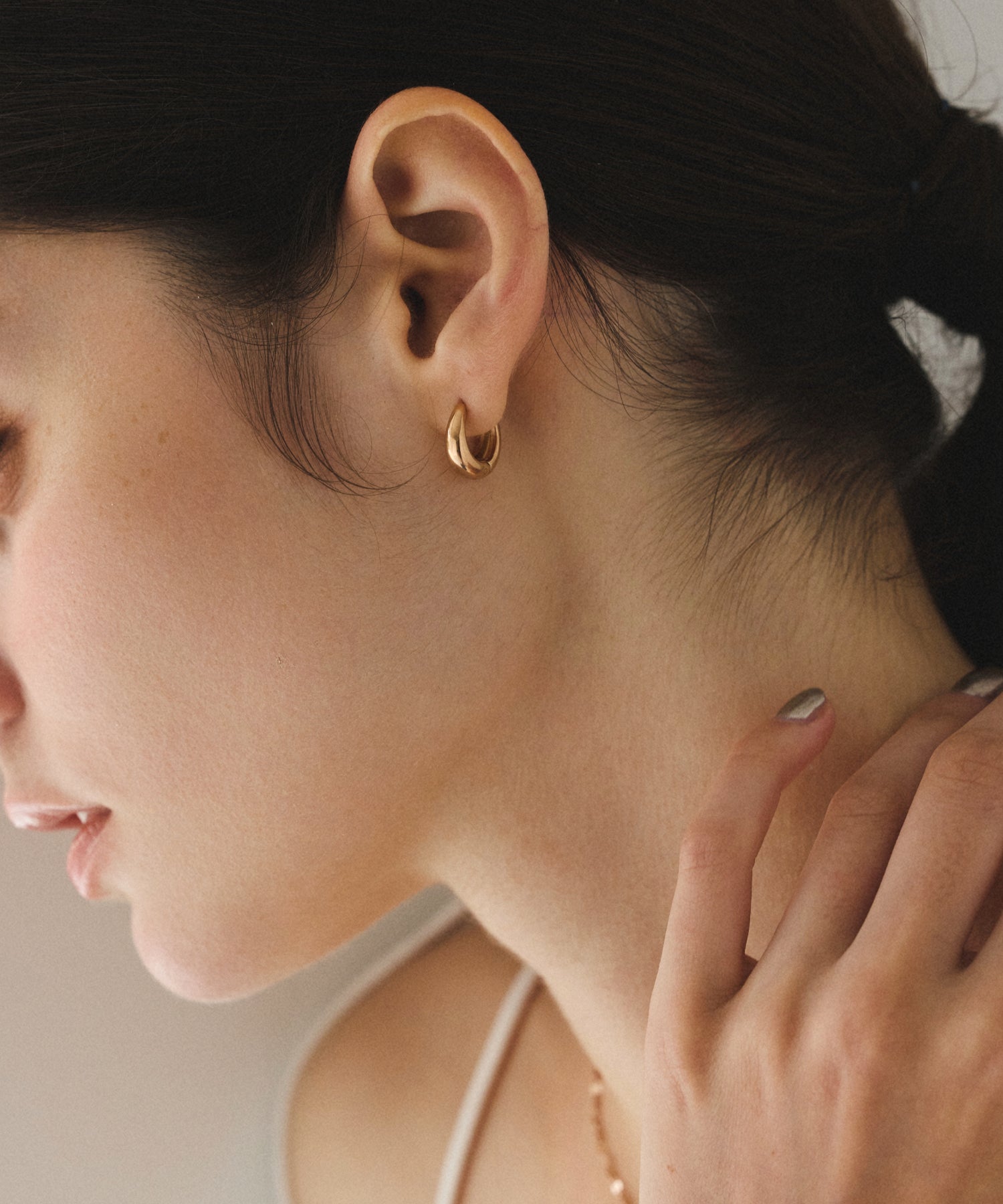 ピンクゴールド]ドロップフープピアス