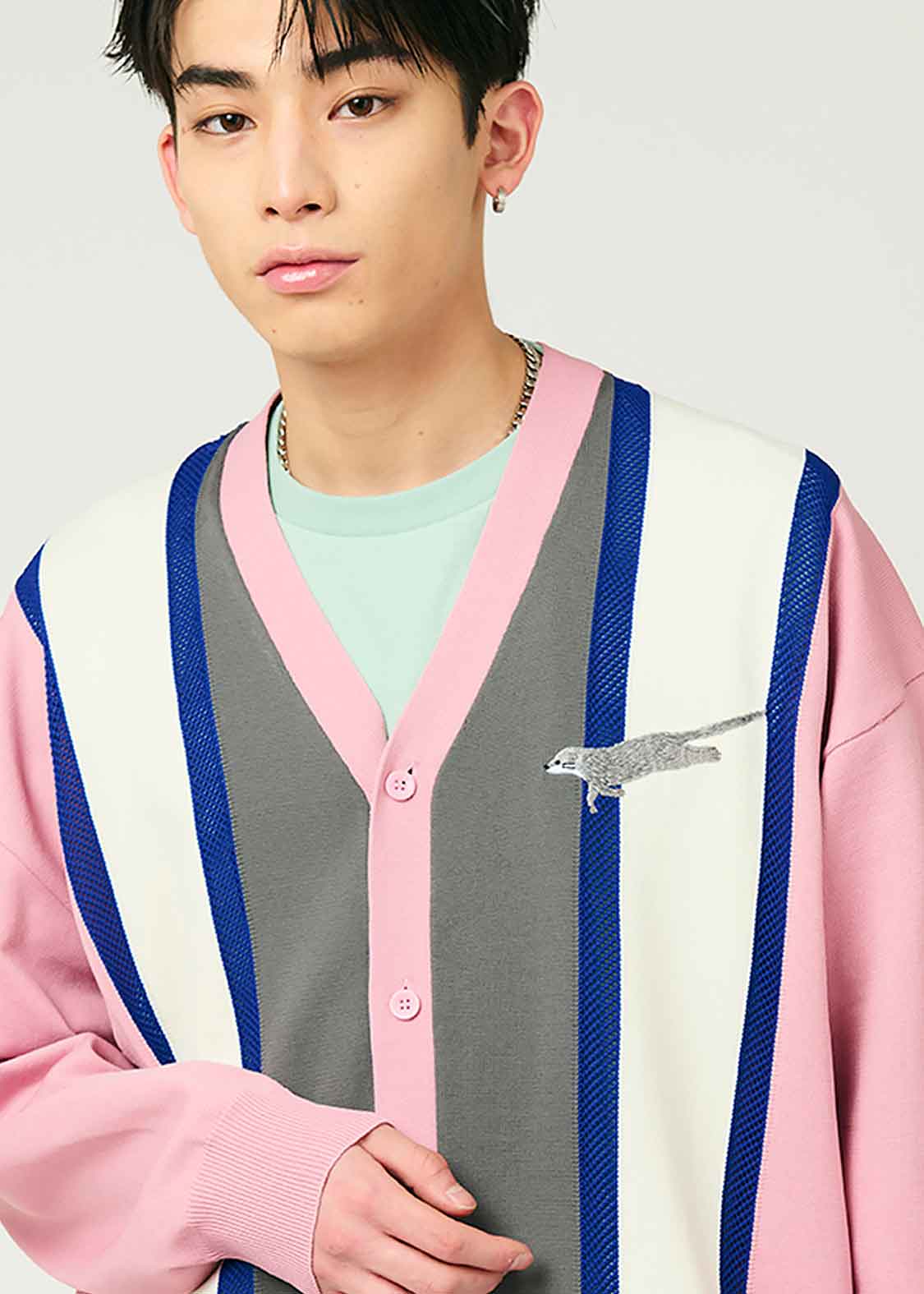 オッターズ｜メッシュストライプニットカーディガン｜ユニセックス