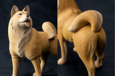 一木造り彫刻 日本犬 伝統工芸 工芸品 木彫り 彫刻 木製 職人 像 置物