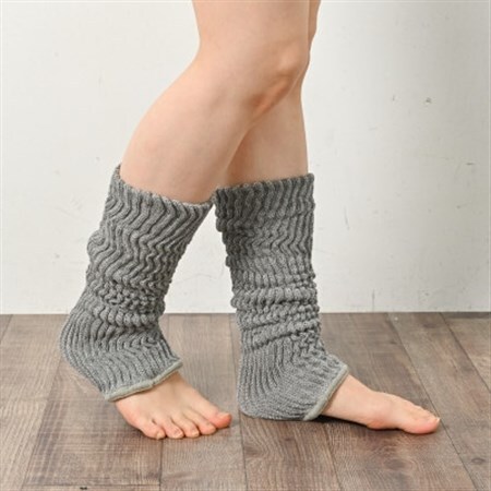 日本製 オーガニックコットン 内側シルク レッグウォーマー グレー