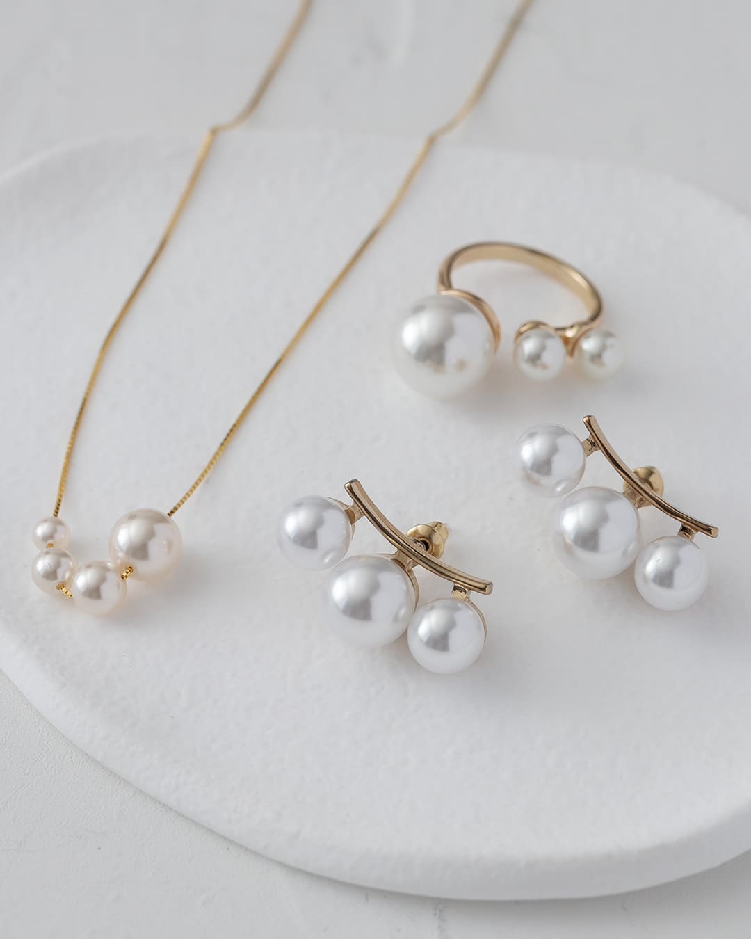 保育園・幼稚園ママ向けパールアイテム3点セット＜ピアス版