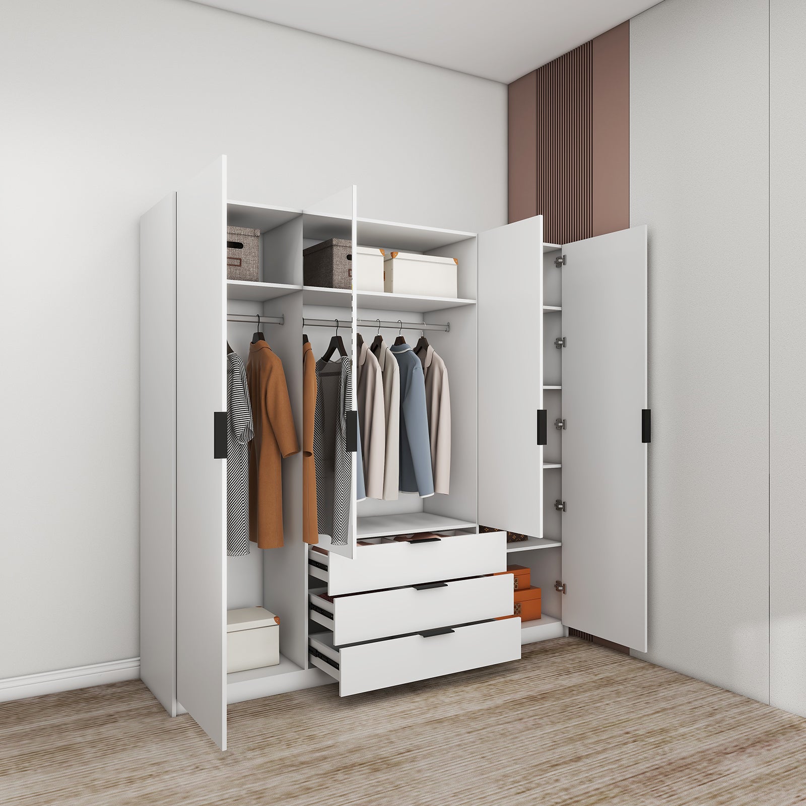 Vyx - Wardrobe - 4 Doors and 3 Drawers - Glossy White – Meubles