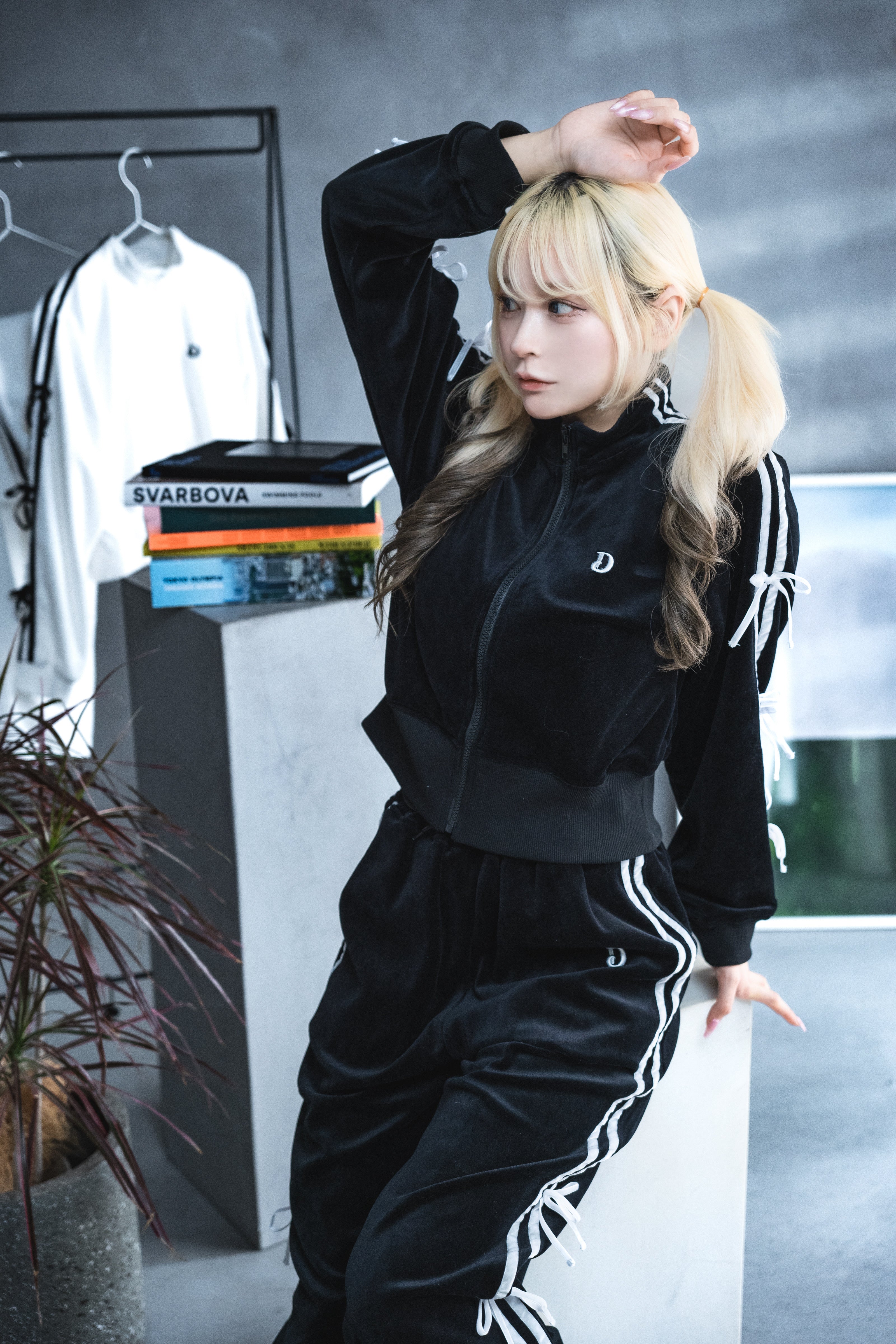 ベルベットリボンジャージ ブラック