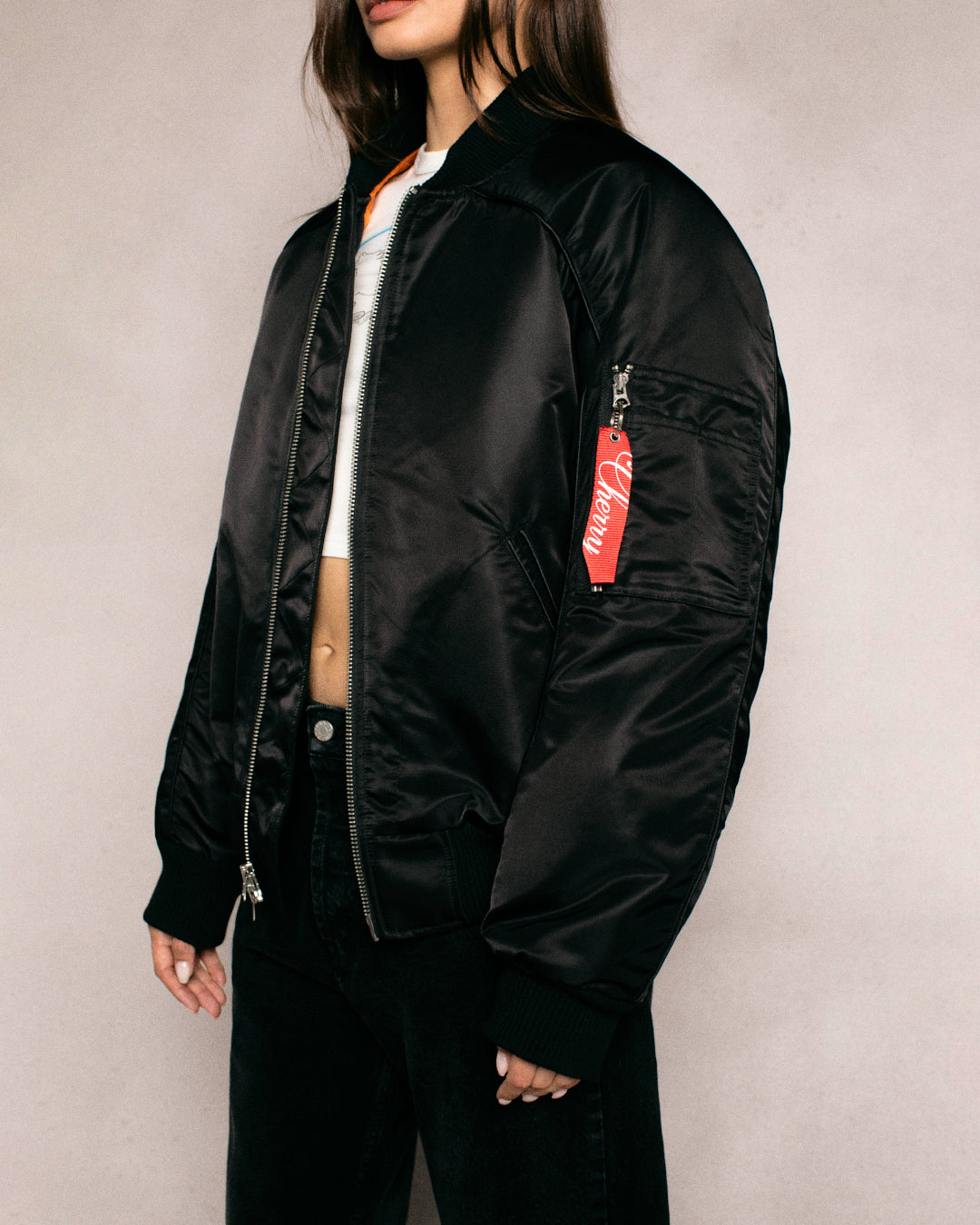 Satin Bomber Jacket (Black) – CHERRY LA