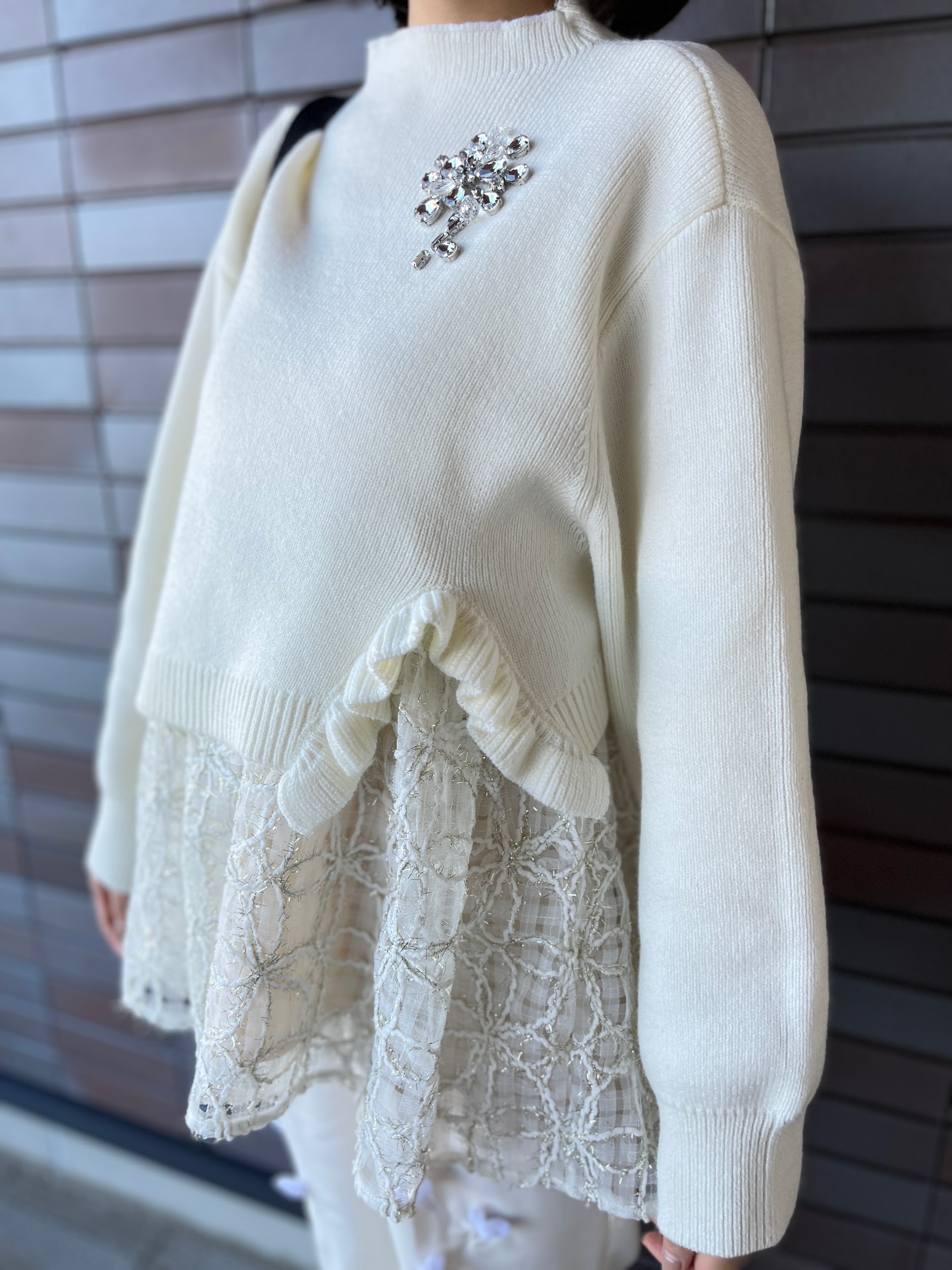 甘め好きさんも必見♡ロングシーズン着回せるチュールドッキングニット