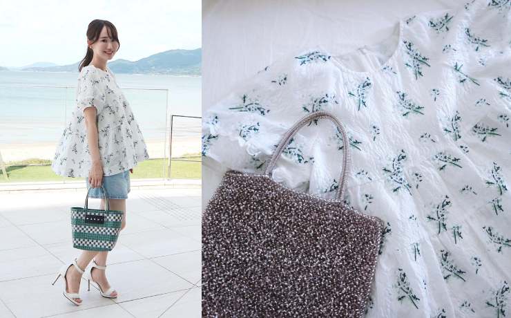 爽やかなコーディネートは「カスミソウ刺繍ブラウス」で