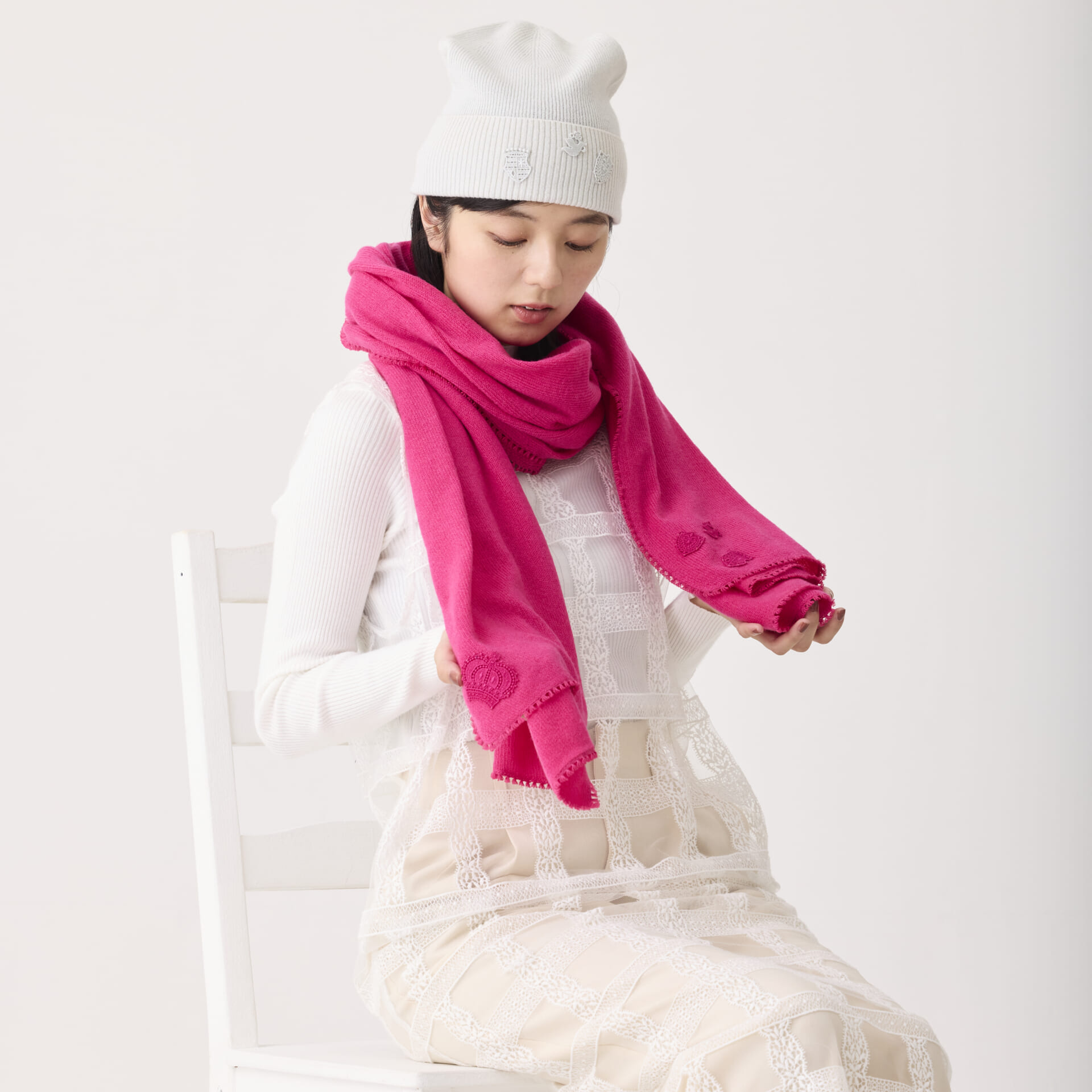 カシミヤシリーズ/フラットショール（ピンク） | 横浜元町 近沢レース店