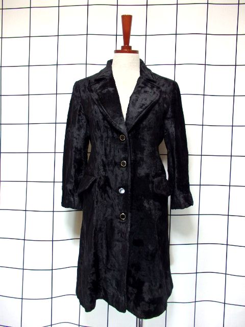レトロコート ベルベット 70's ブラック 黒 クラシカル 古着