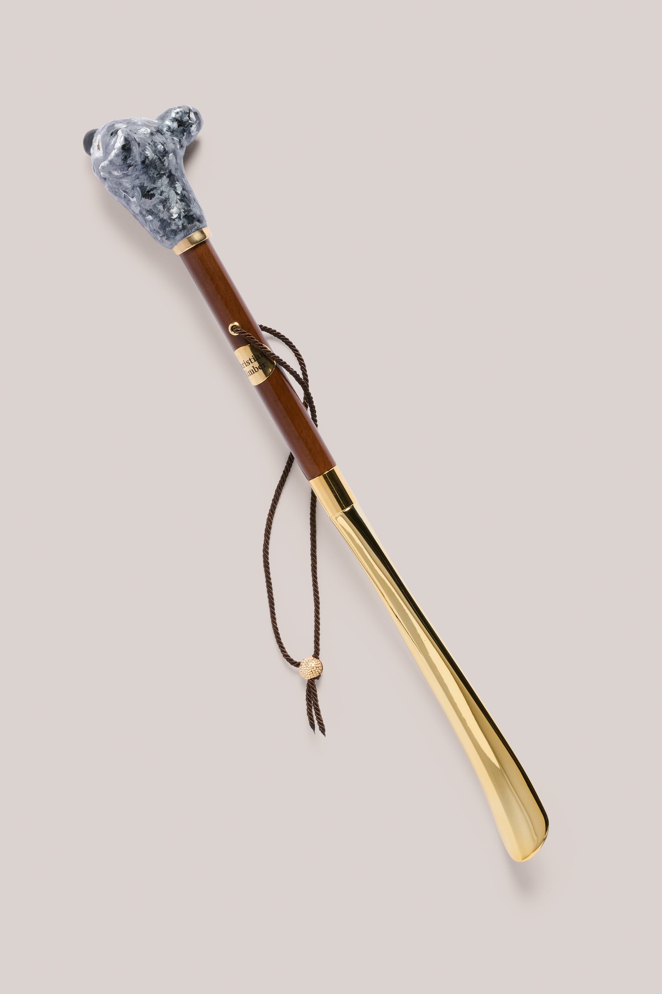 Handmade Shoehorn - Brown Wood with Gold Accents (Koala