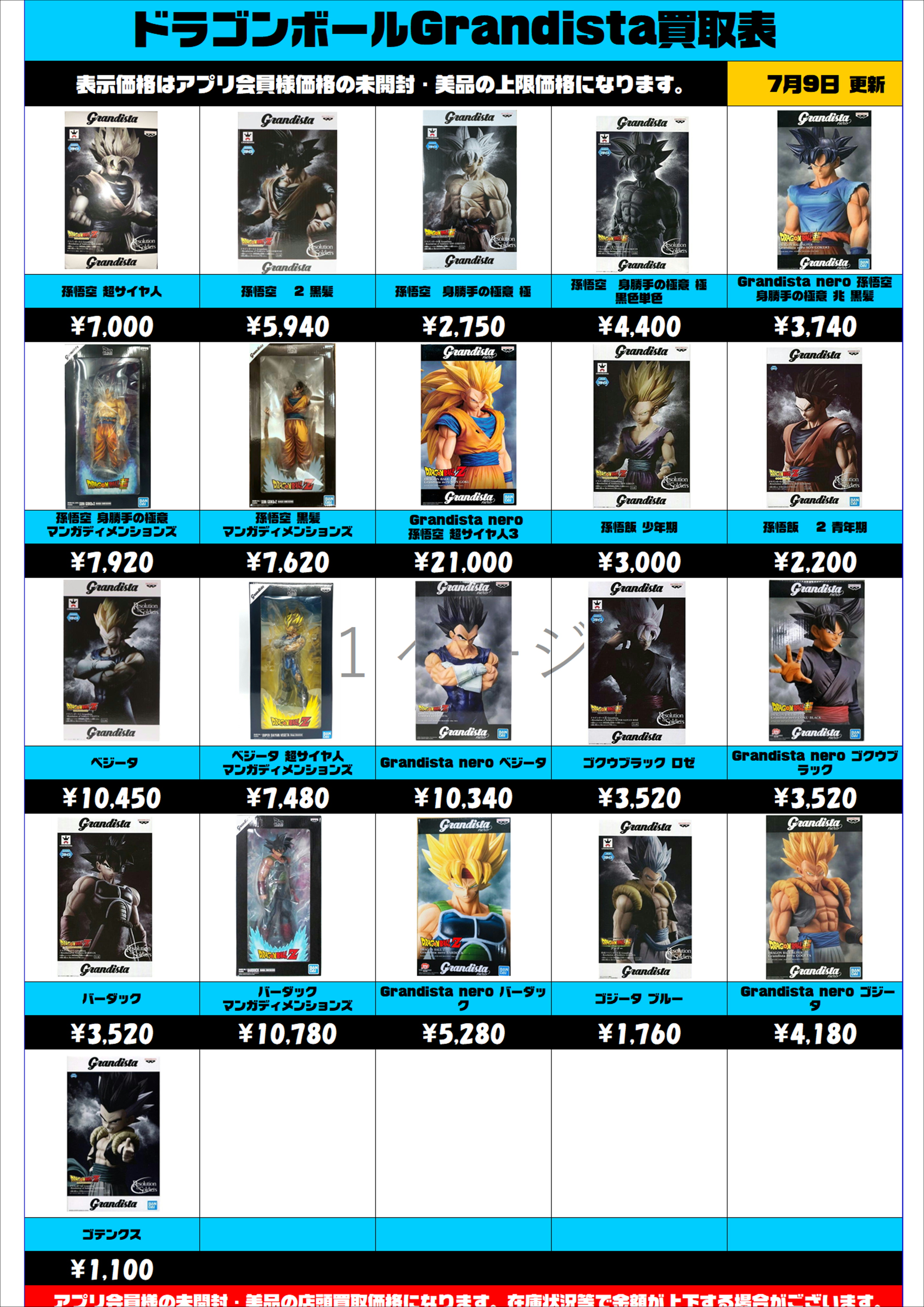 ドラゴンボール Grandista 買取表 更新しました！！ 7/9～ | 千葉鑑定