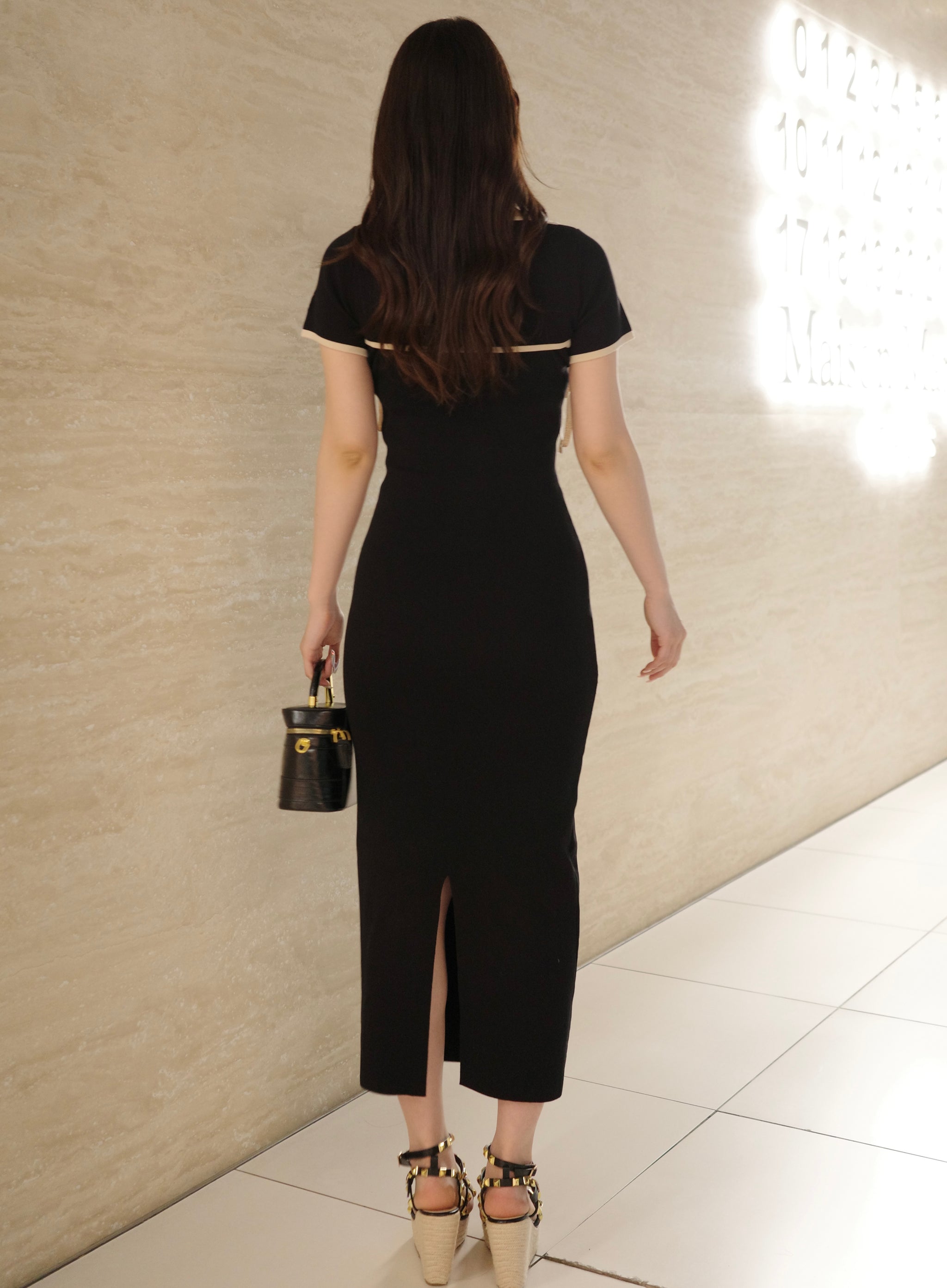 バイカラーリボンニットロングワンピース – Ciel