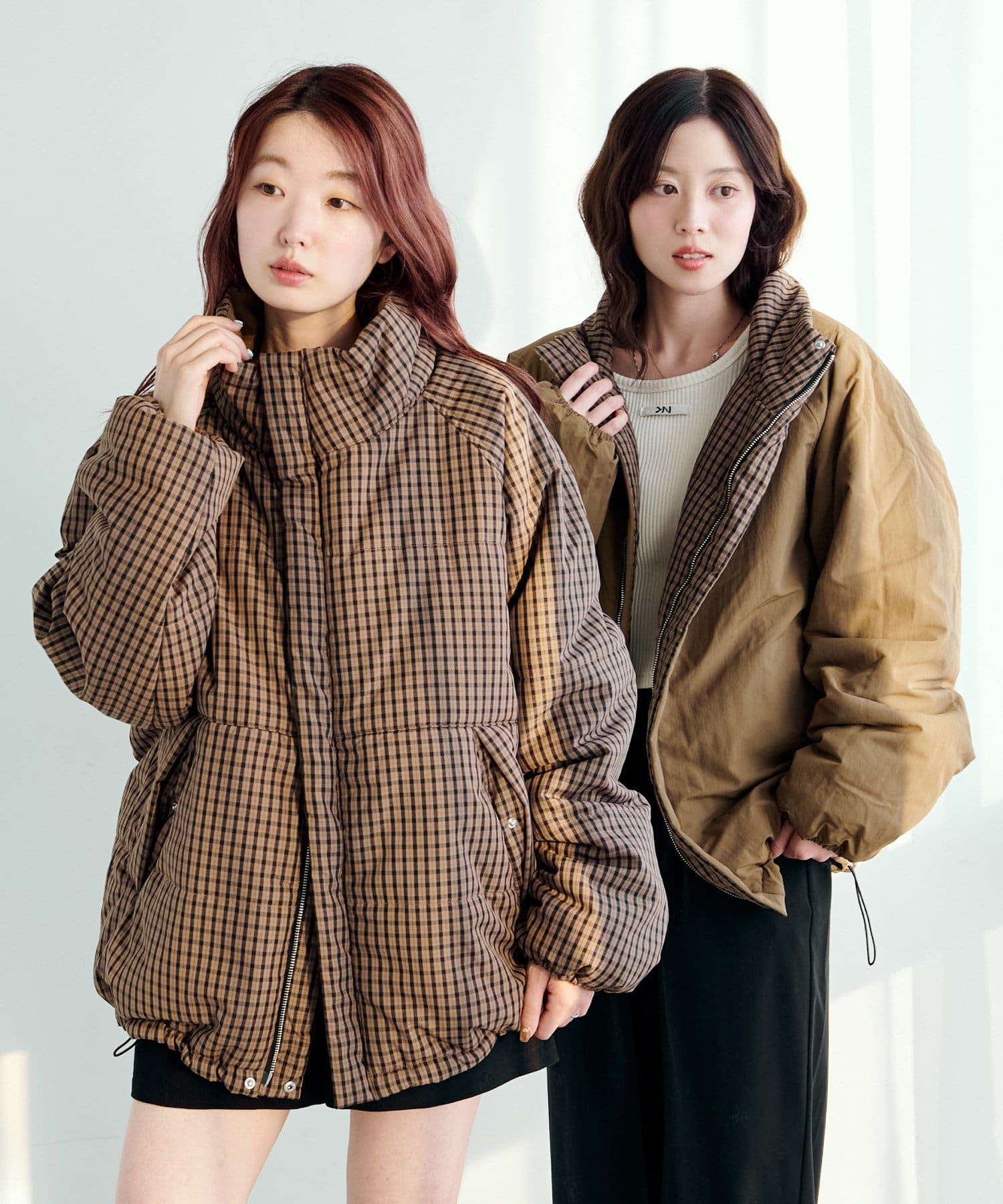 S.Mサイズ展開/ユニセックス】チェック中綿リバーシブルアウター