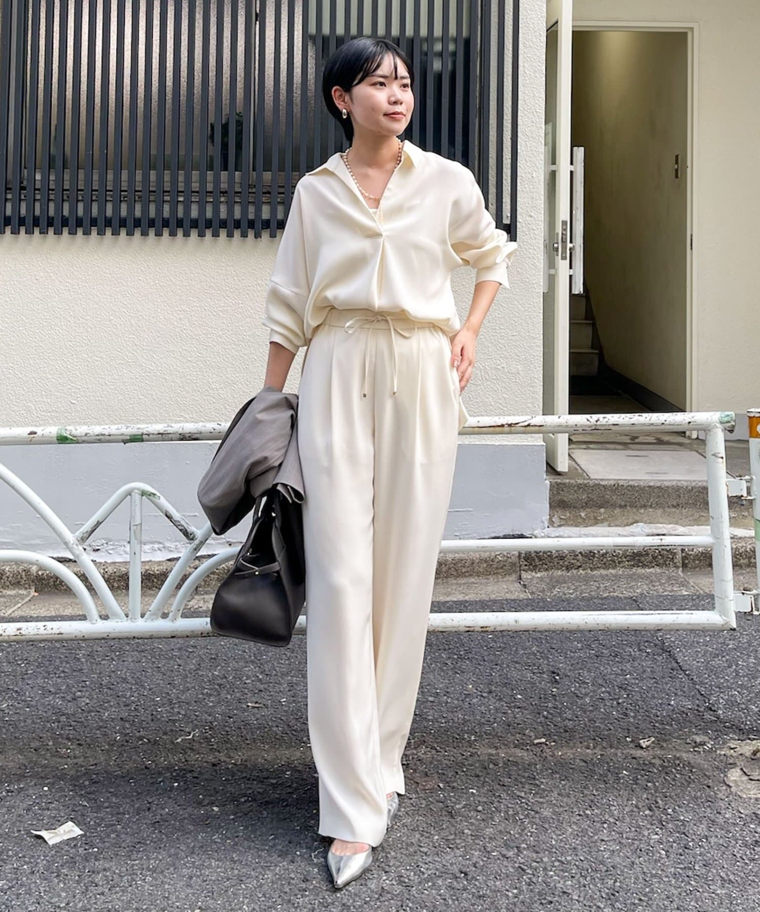 セットアップ対応》ウォッシャブルダブルサテンスキッパーブラウス