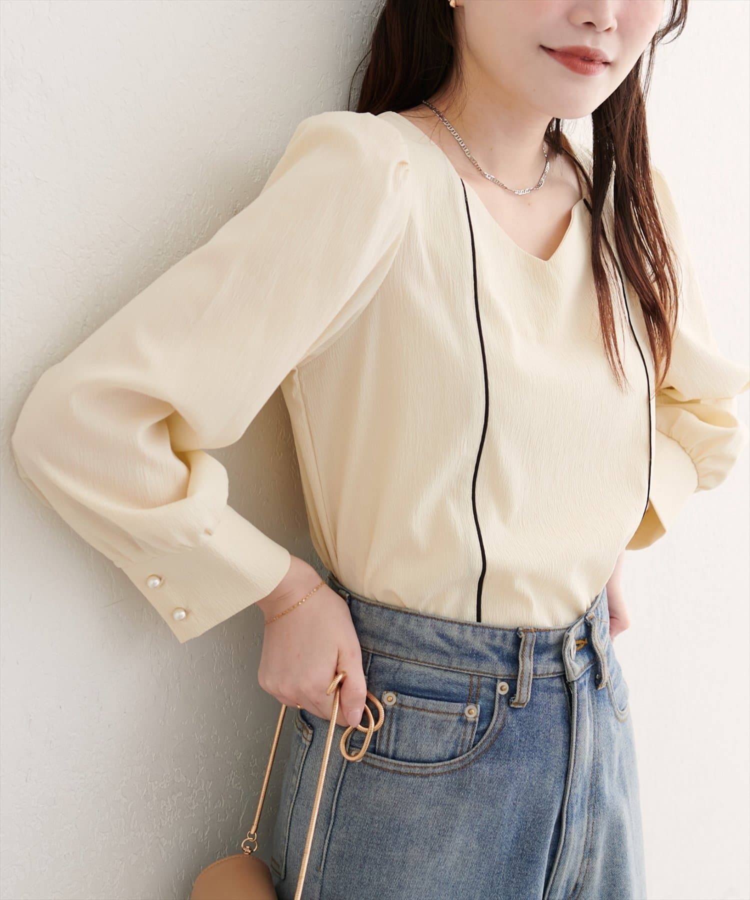 ハートネックパイピング配色ブラウス | natural couture(ナチュラル