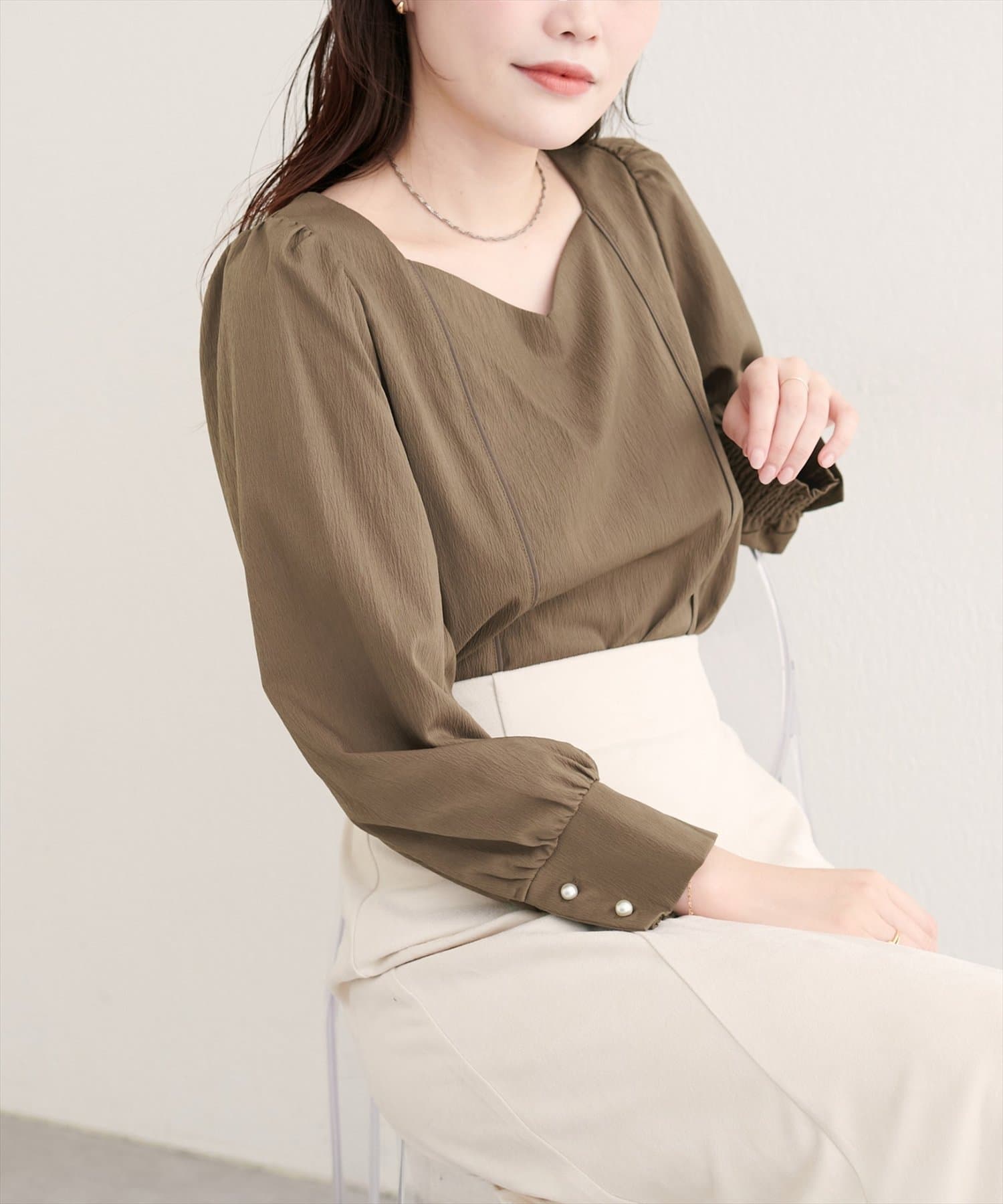 ハートネックパイピング配色ブラウス | natural couture(ナチュラル