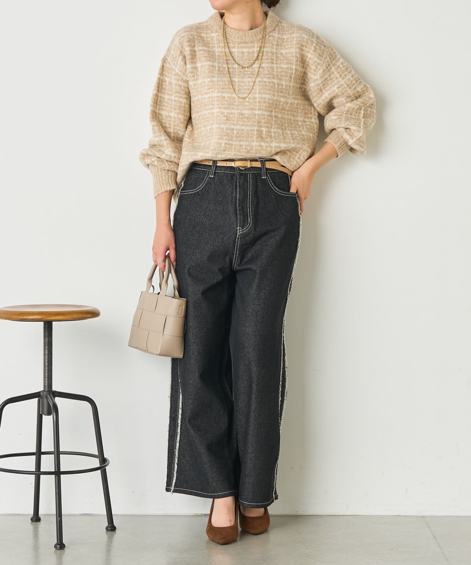 格子ジャガードクルーニット | Jena espace merveilleux(ジェナ